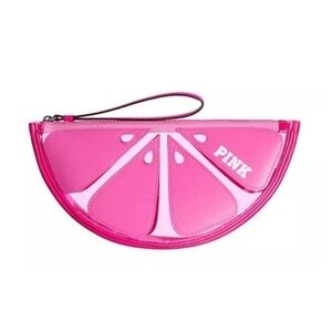VS PINK Clear Pink Grapefruit Slice Zippered Cosmetic Wristlet Makeup Bag NEW